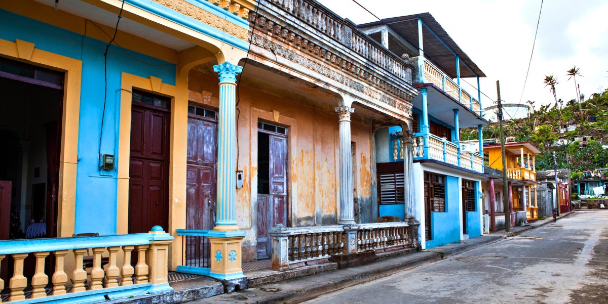 Colorful buildings in Baracoa in Eastern Cuba