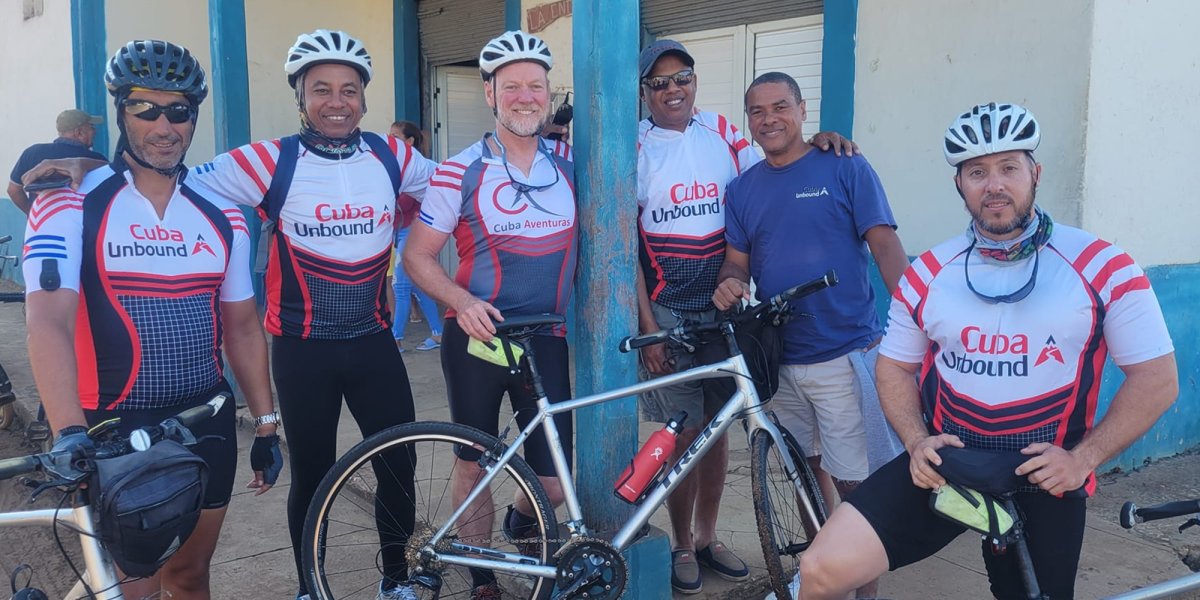 group in cycling gear in Cuba