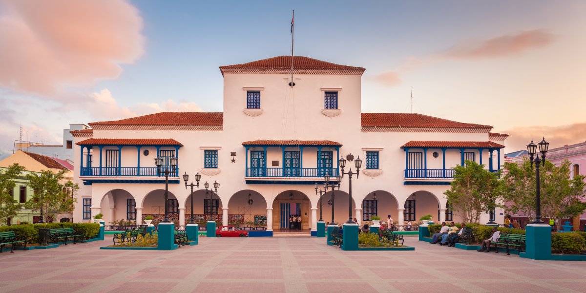 Santiago de Cuba city hall at sunset