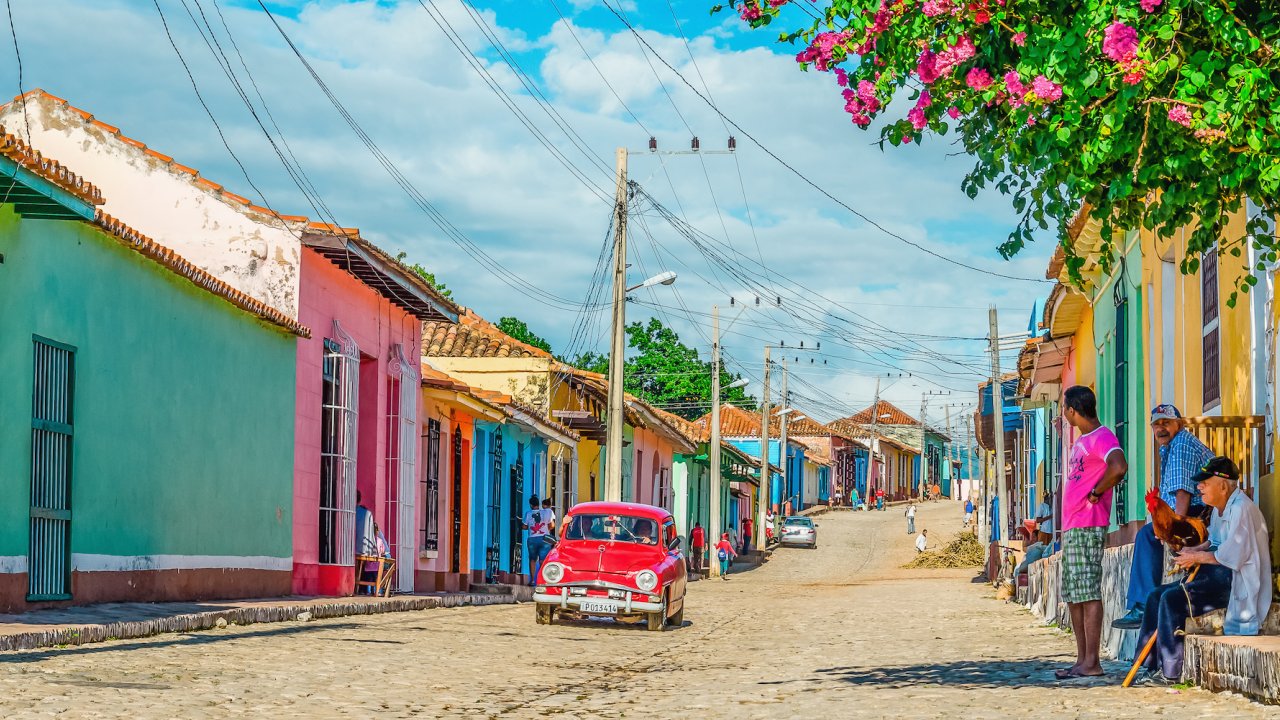 Colorful streets on a sunny day in Cuba.