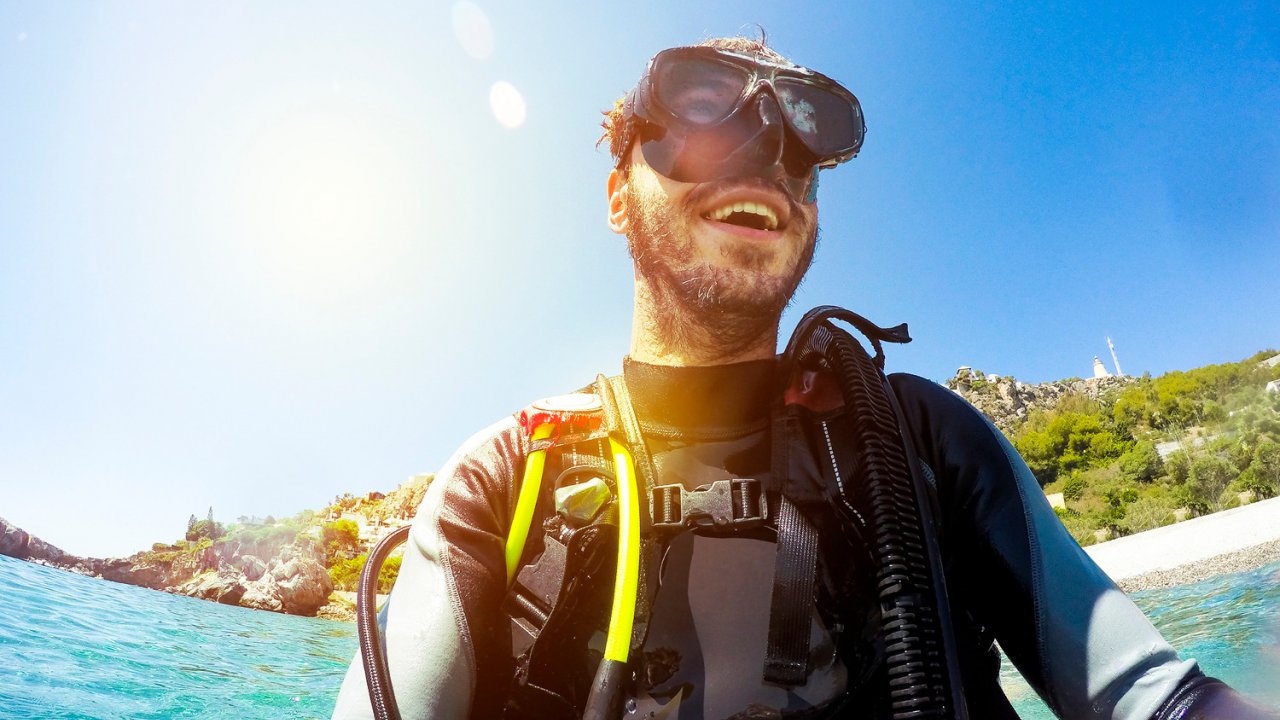Scuba diver getting out of the water