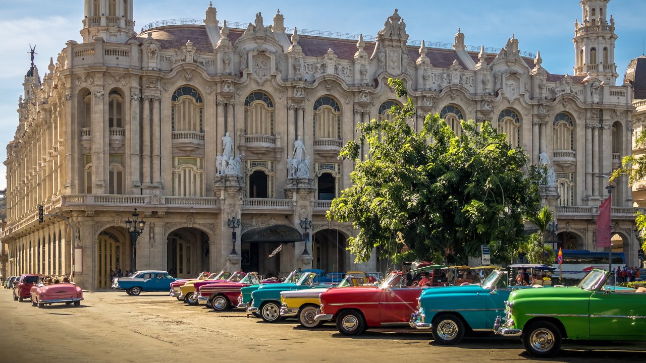 Classic Cuban cars in a line in Havana