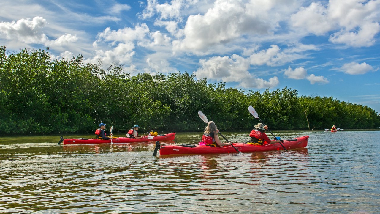 People sea kayaking in the Caribbean Islands