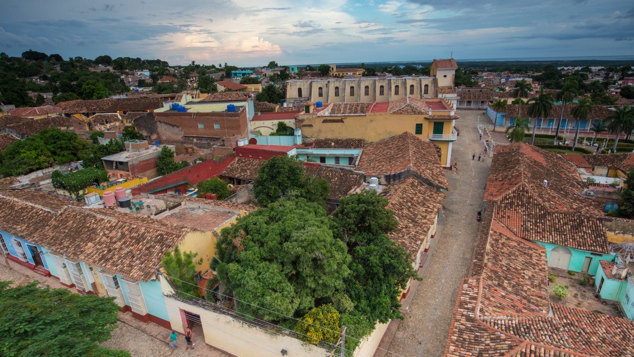 Birds eye view of Trinidad, Cuba at sunset
